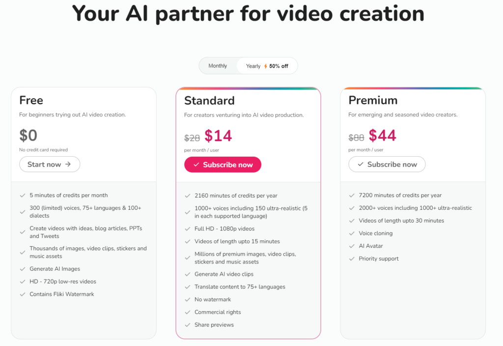 Pricing and Subscription Options for Fliki